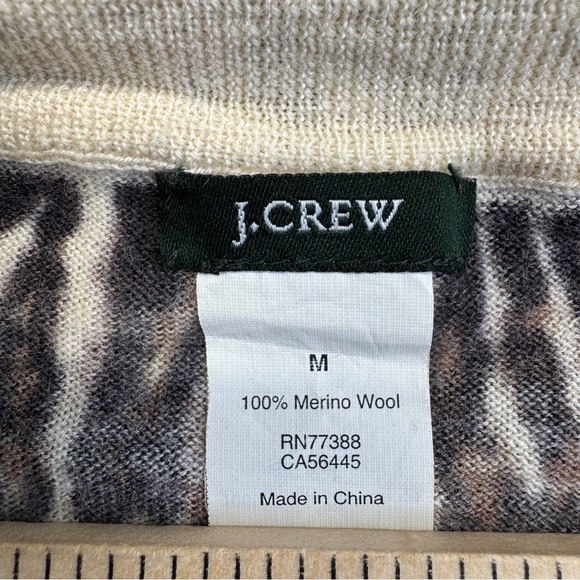 J Crew Merino Wool Top Womens Small Brown Animal Print Leopard 3/4 Sleeve Casual - Picture 3 of 8